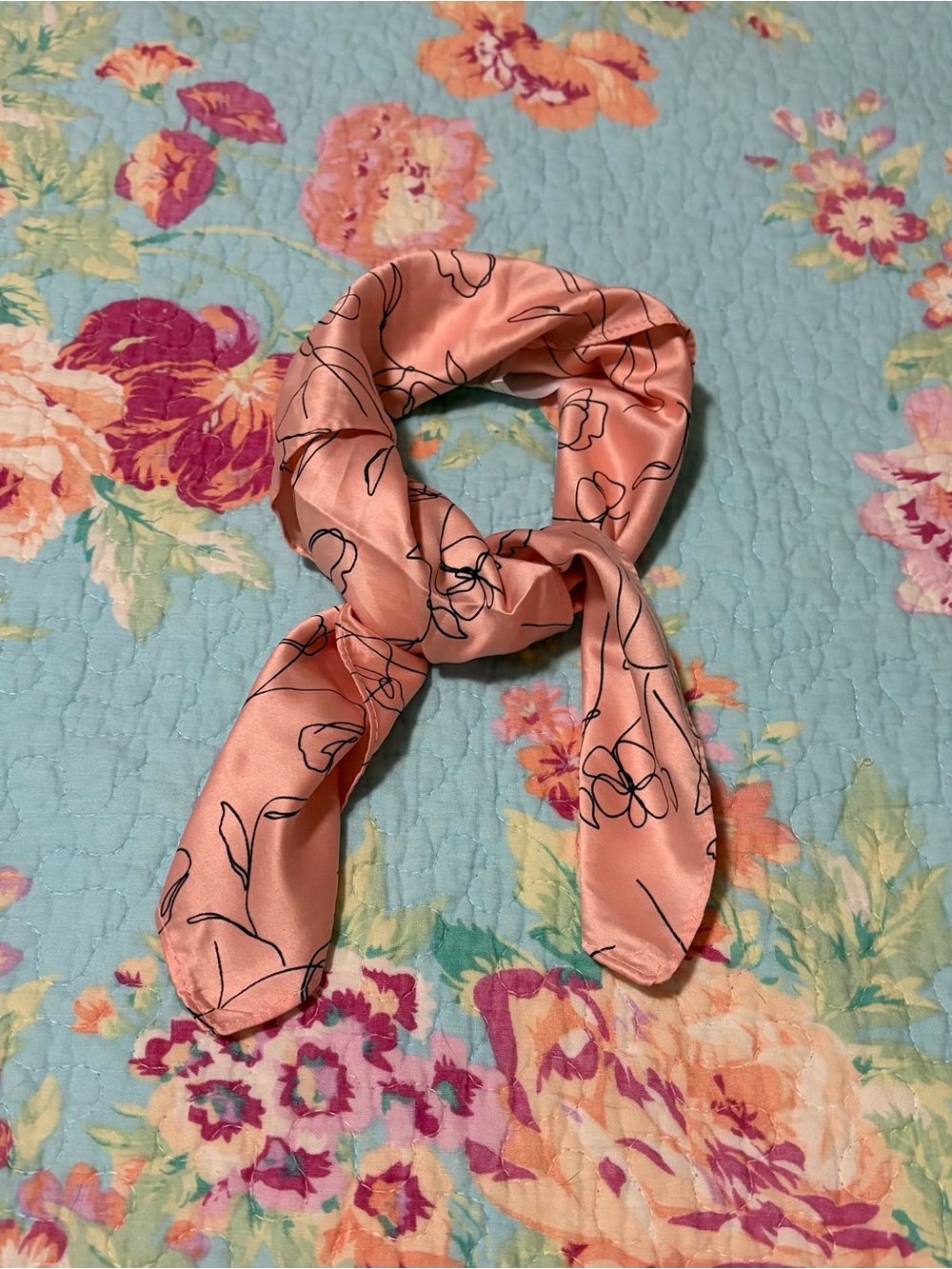 Silky Pink Floral Print Neck Scarf